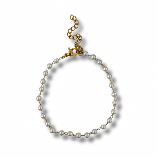 Pulsera perlas blancas - dorado