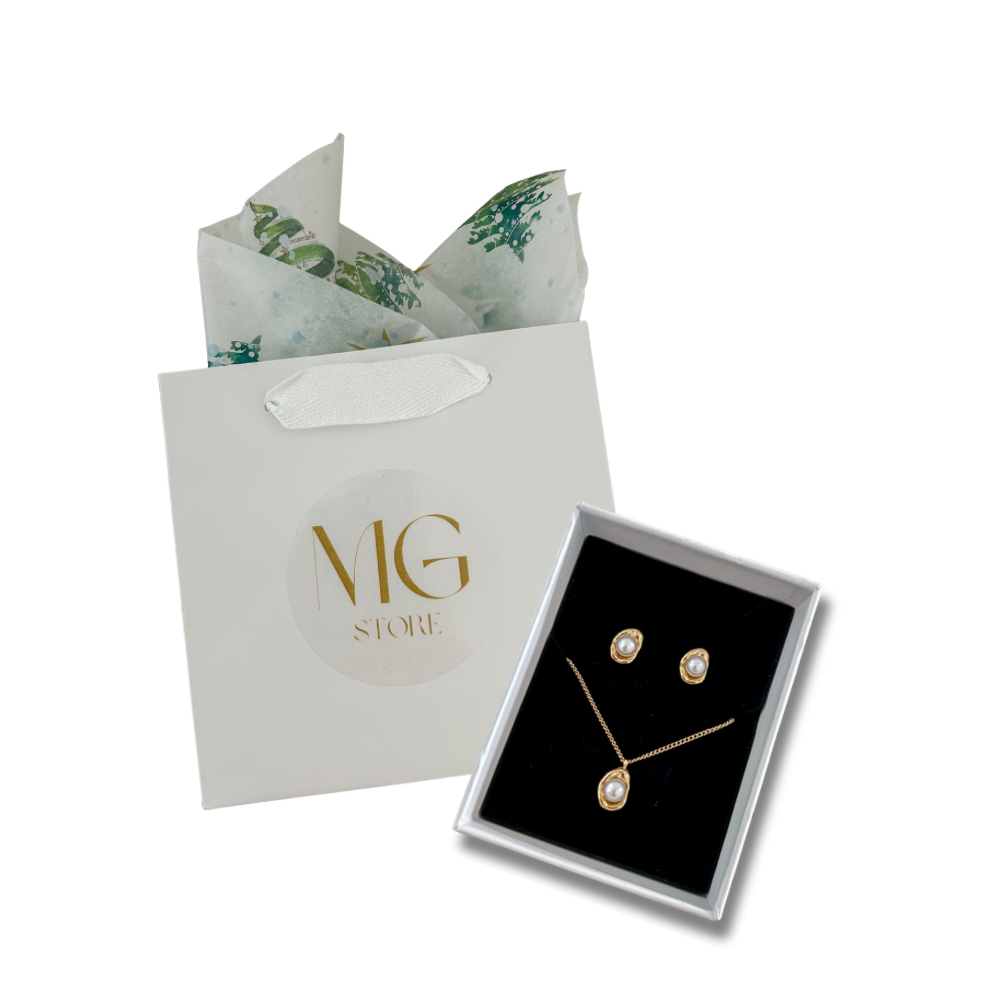 Set perla - dorado - pantallas y collar