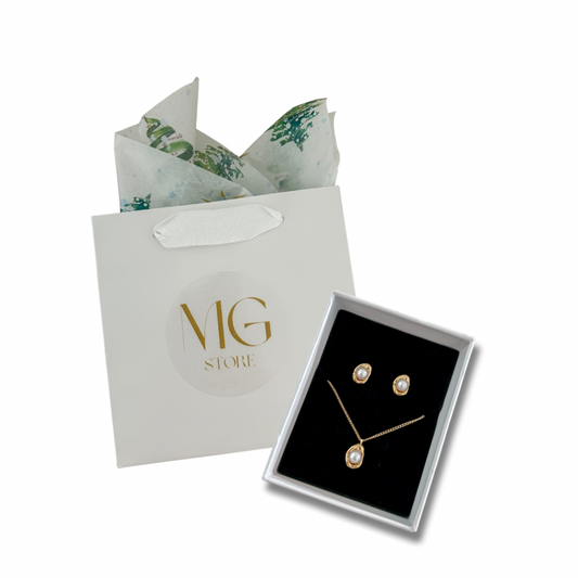 Set perla - dorado - pantallas y collar