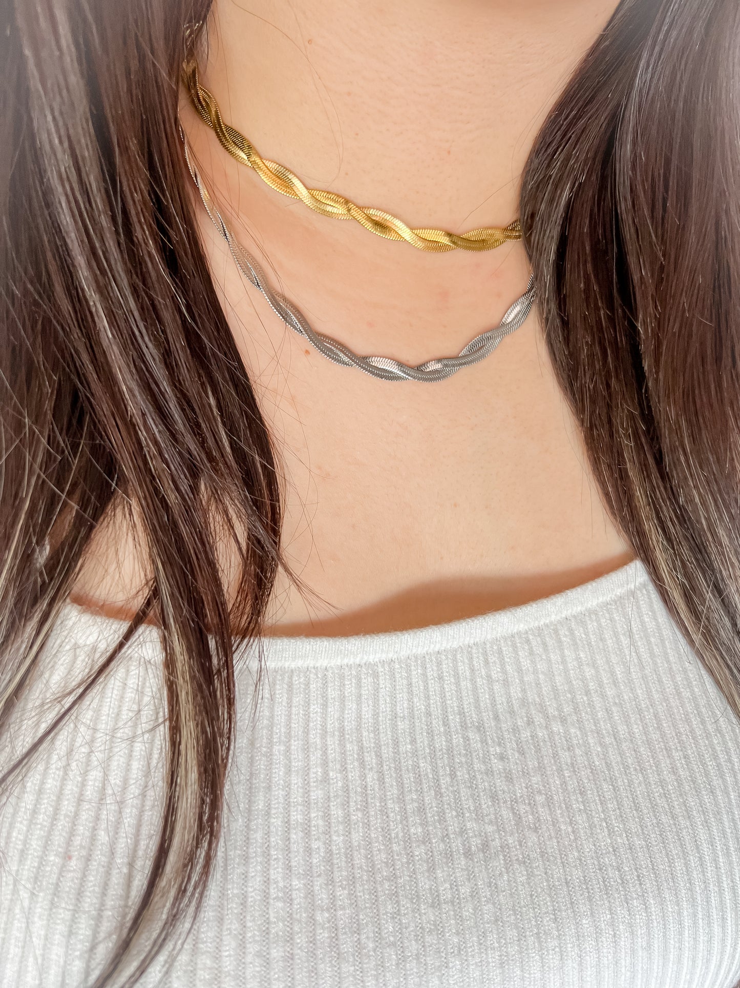 Collar y Pulsera Trenzada - dorado o plata