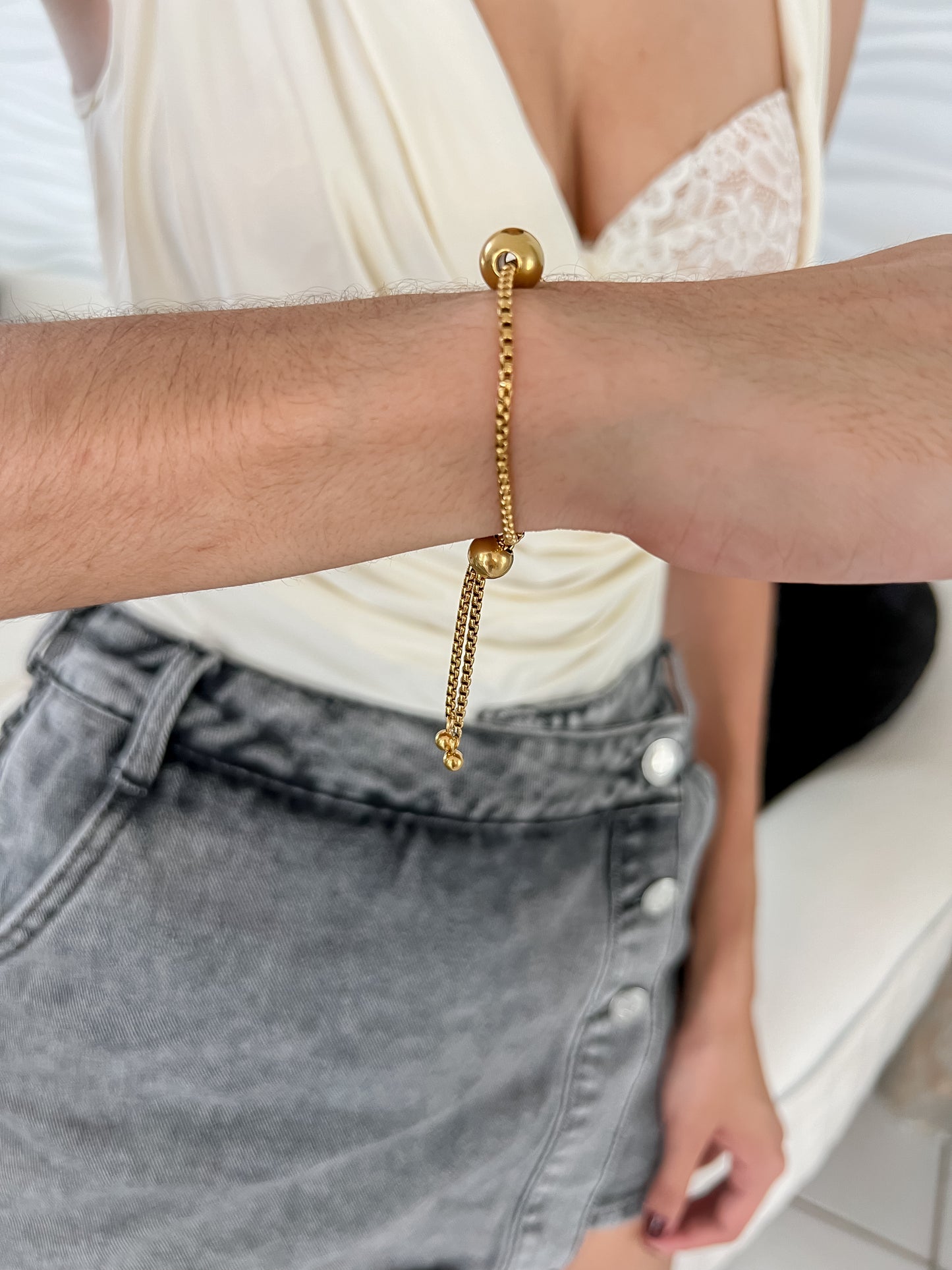 Pulsera bolita - ajustable - dorado