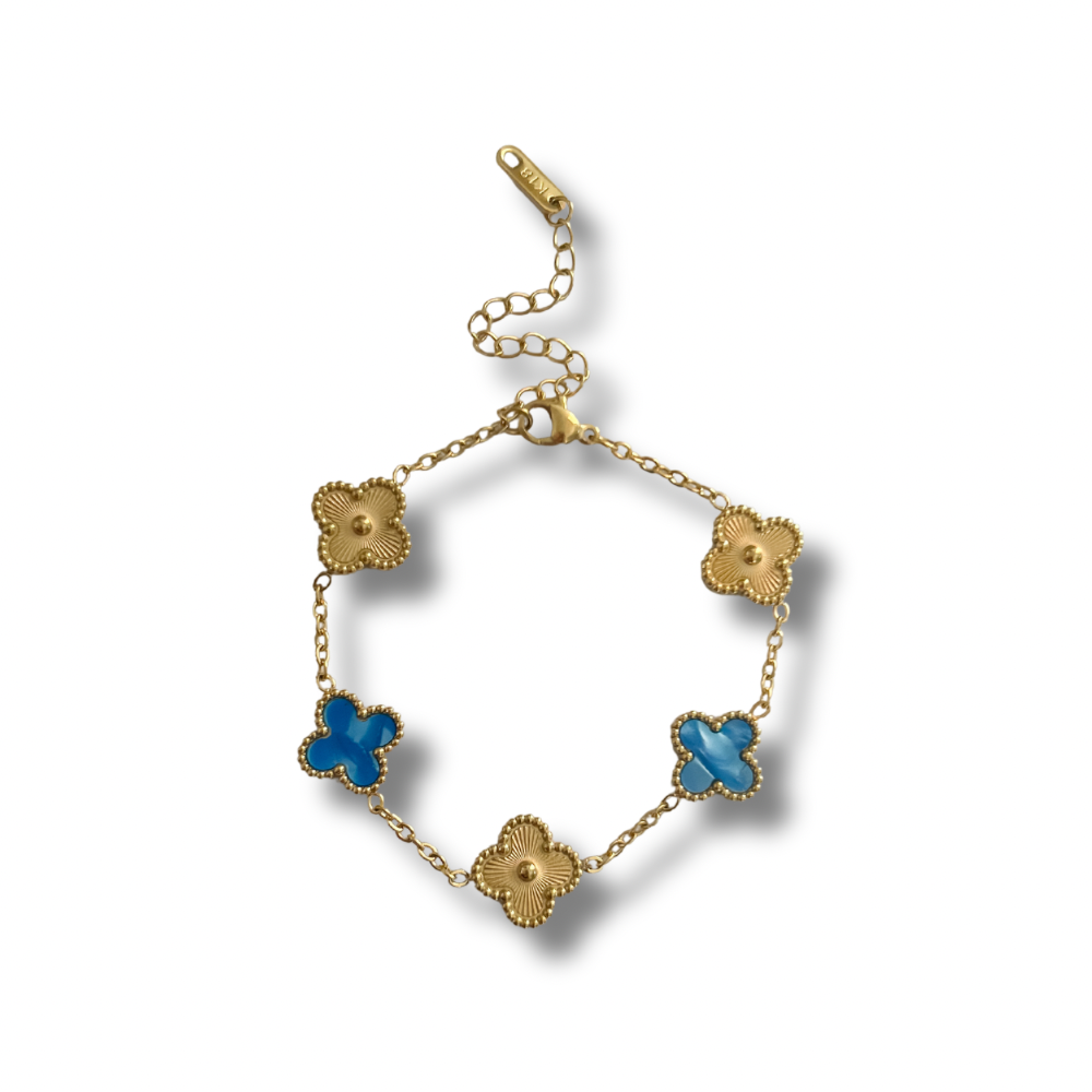 Pulsera trébol azul y dorado - dorado