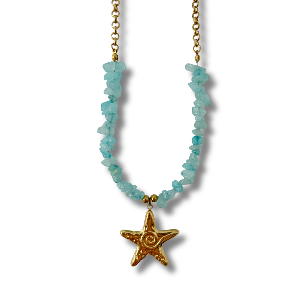 Collar estrella de mar - azul - dorado