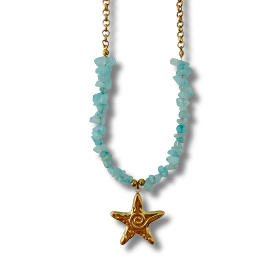 Collar estrella de mar - azul - dorado