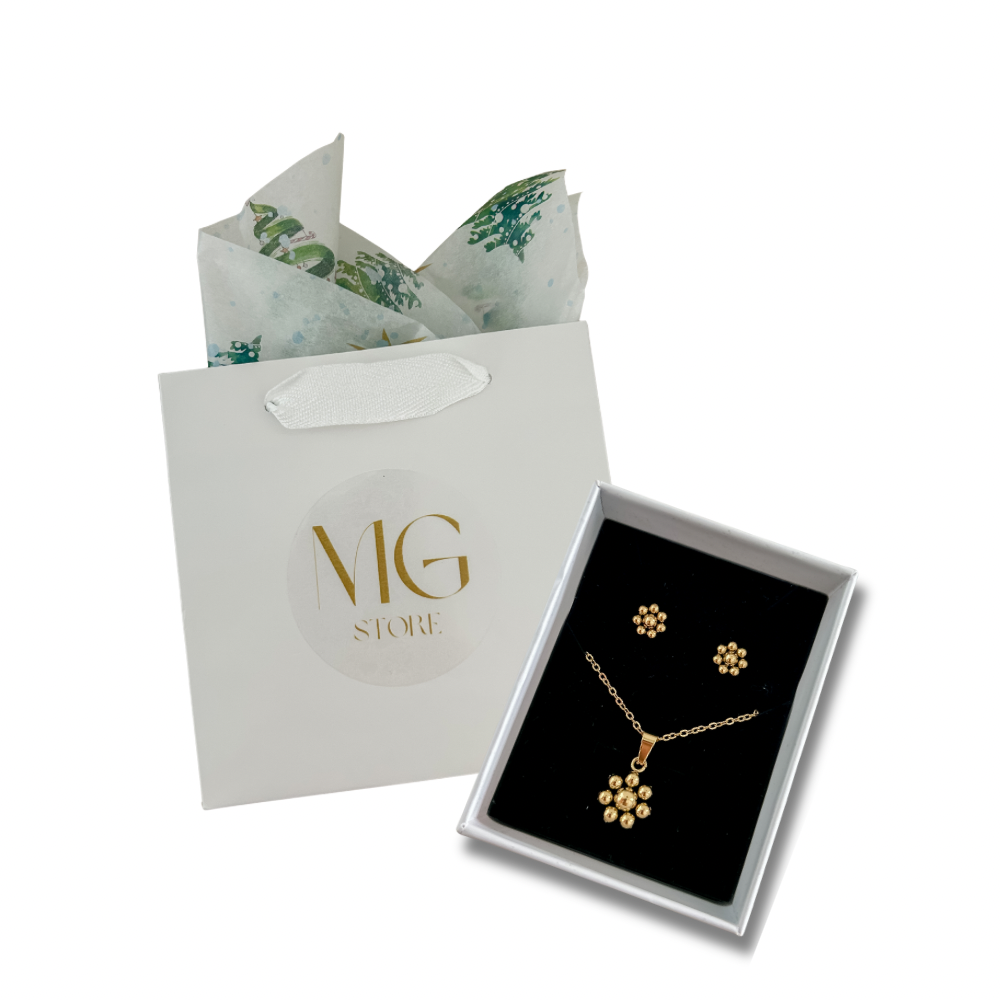 Set flor - dorado - pantallas y collar