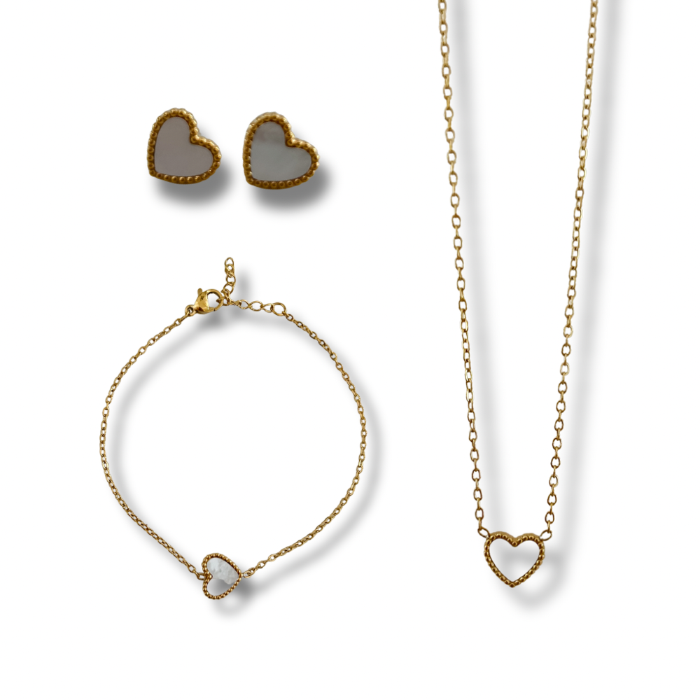 Set corazón - dorado - pantallas, pulsera y collar