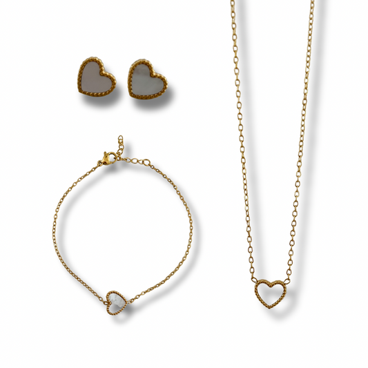 Set corazón - dorado - pantallas, pulsera y collar
