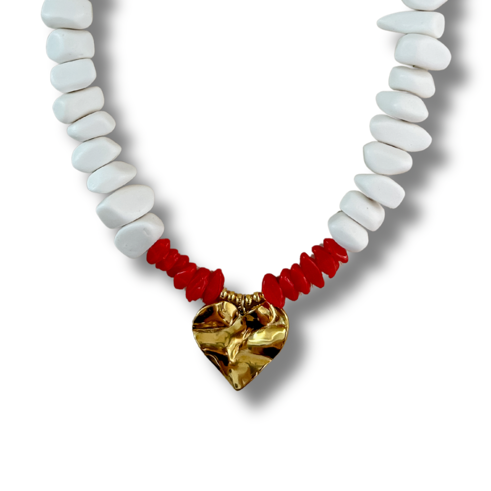 Collar corazón - chips rojo - dorado