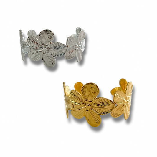 Pulsera flores - dorado y plata