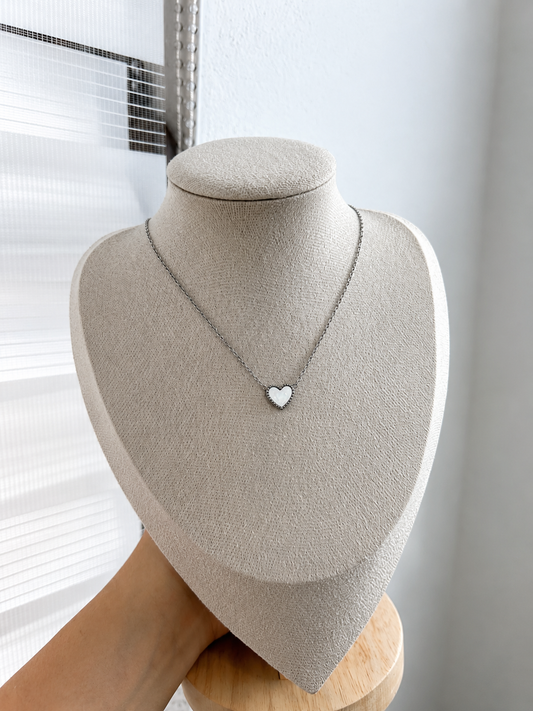 Collar corazón blanco - plata