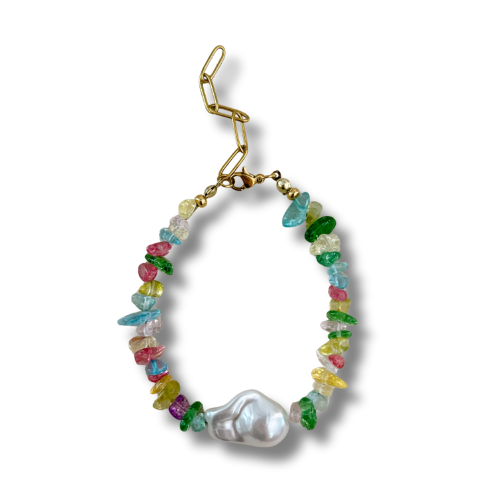 Pulsera perla - chips colores - dorado
