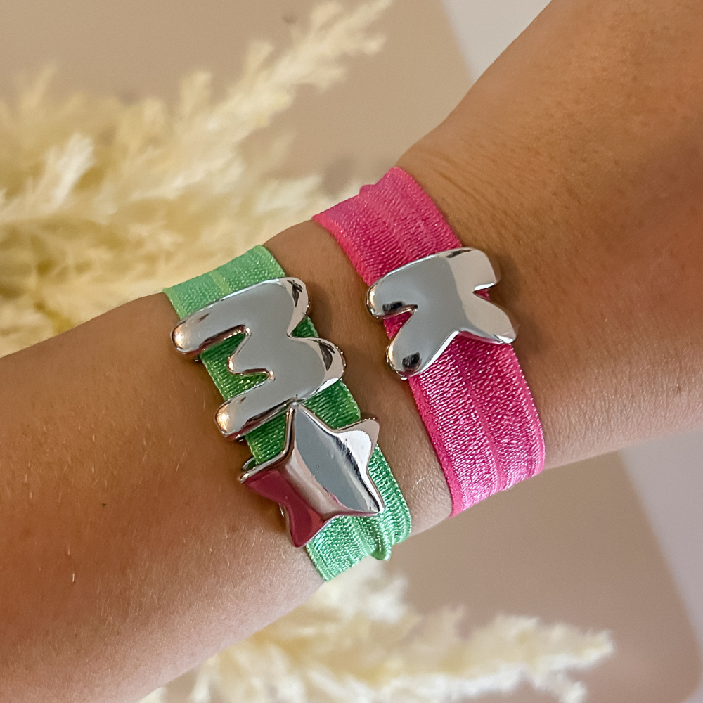 Pulsera elástica - plata - letra grande - cinta sin brillo