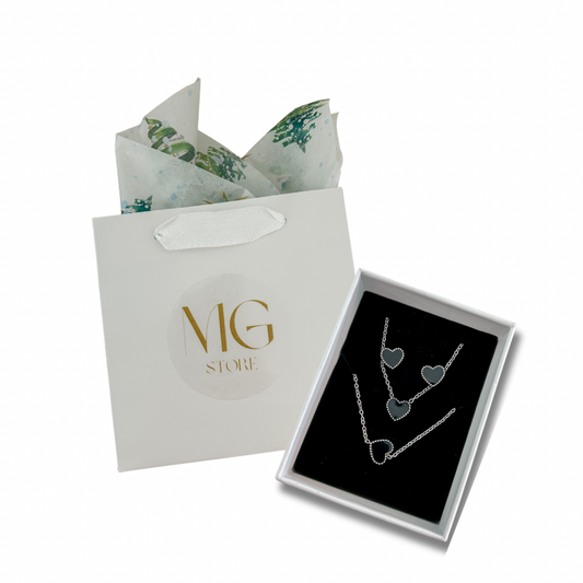 Set corazón - plata - pantallas, pulsera y collar