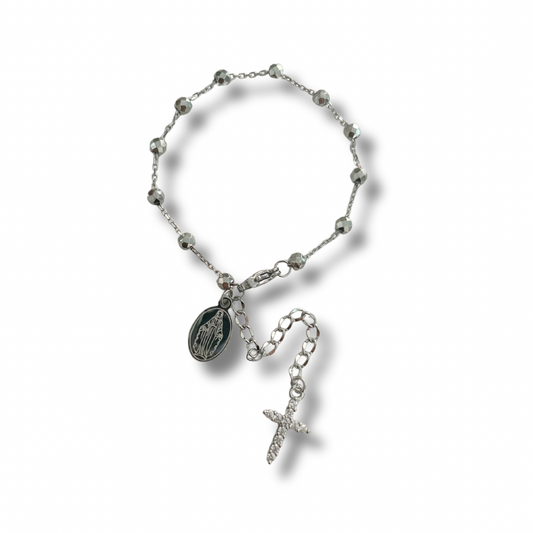 Pulsera cruz - bolitas - plata