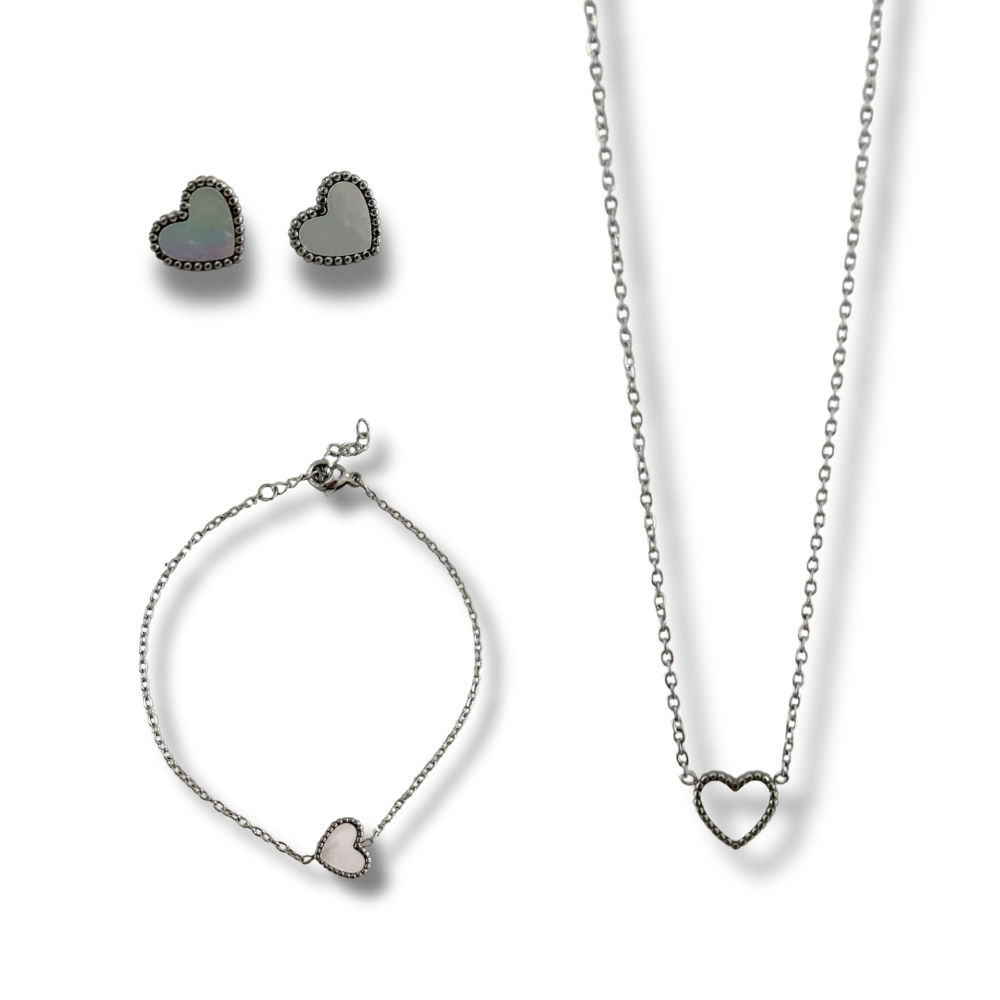 Set corazón - plata - pantallas, collar y pulsera
