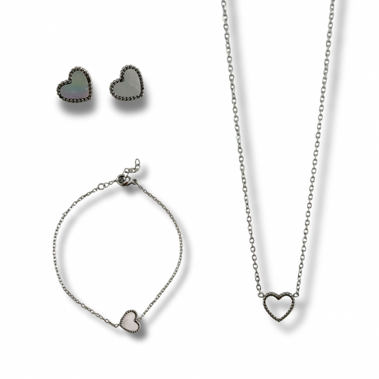 Set corazón - plata - pantallas, collar y pulsera