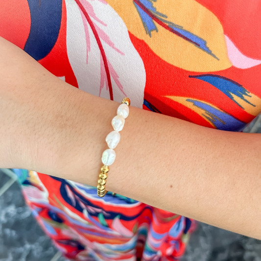 Pulsera bolitas y perlas - dorado