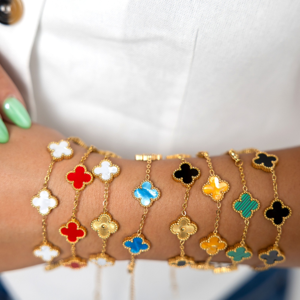 Pulsera trébol rojo - dorado