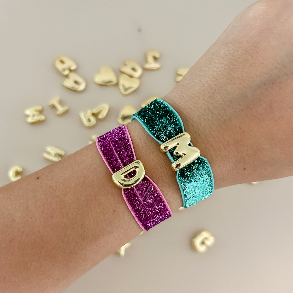 Pulsera elástica - dorado - letra pequeña - cinta con brillo