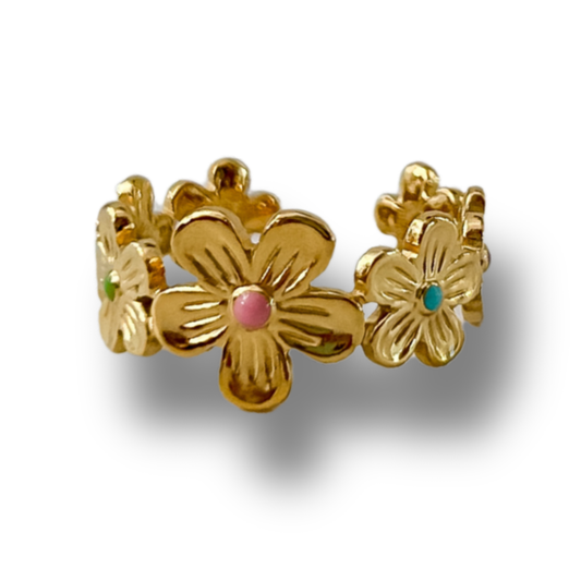 Sortija flores - colores - dorado