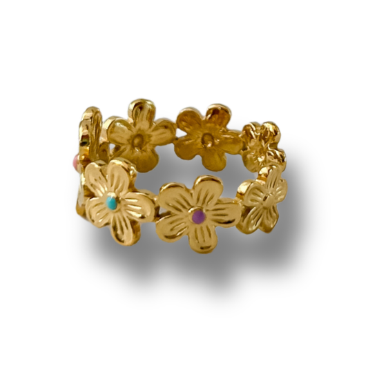 Sortija flores - colores - dorado