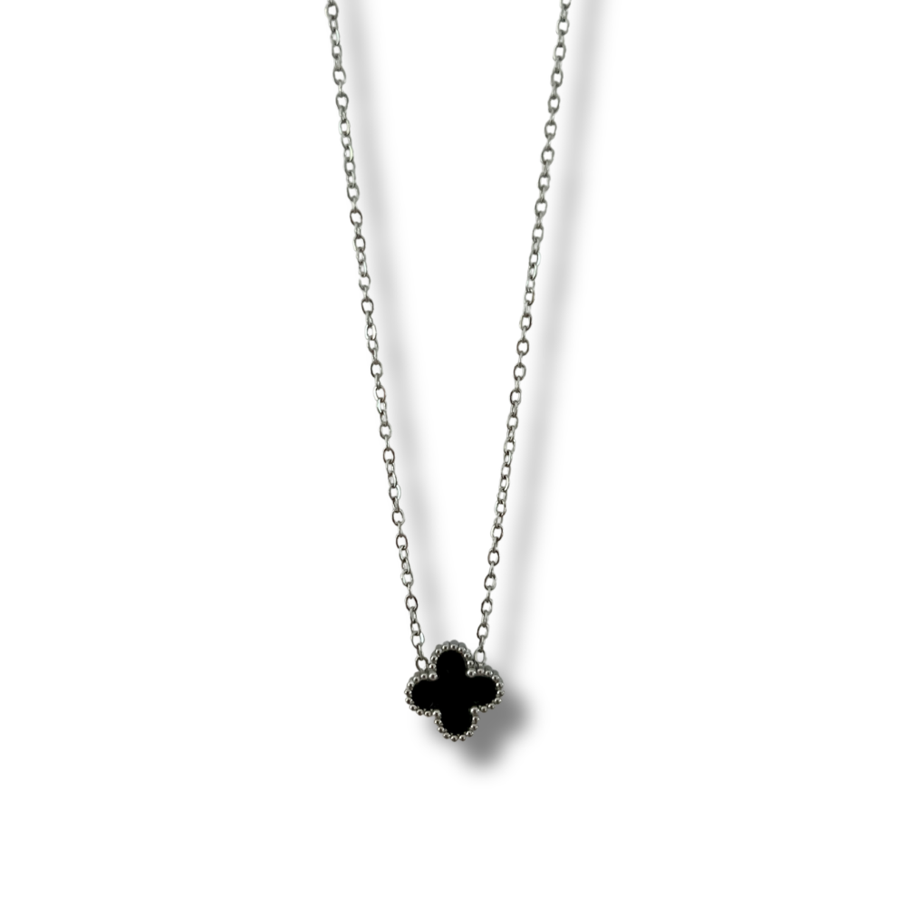 Collar trébol negro - plata