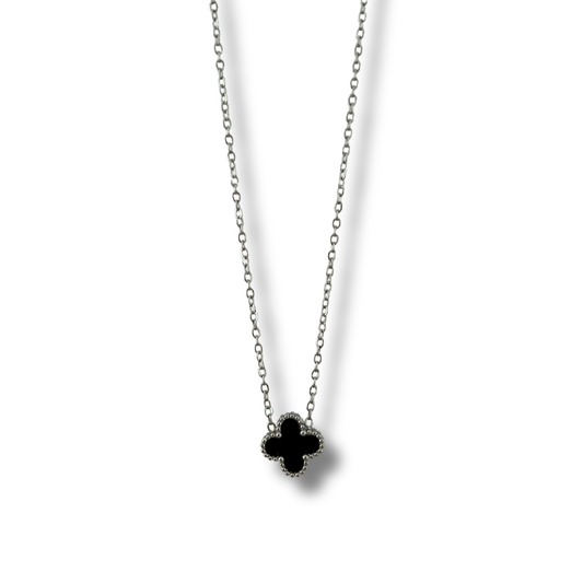 Collar trébol negro - plata