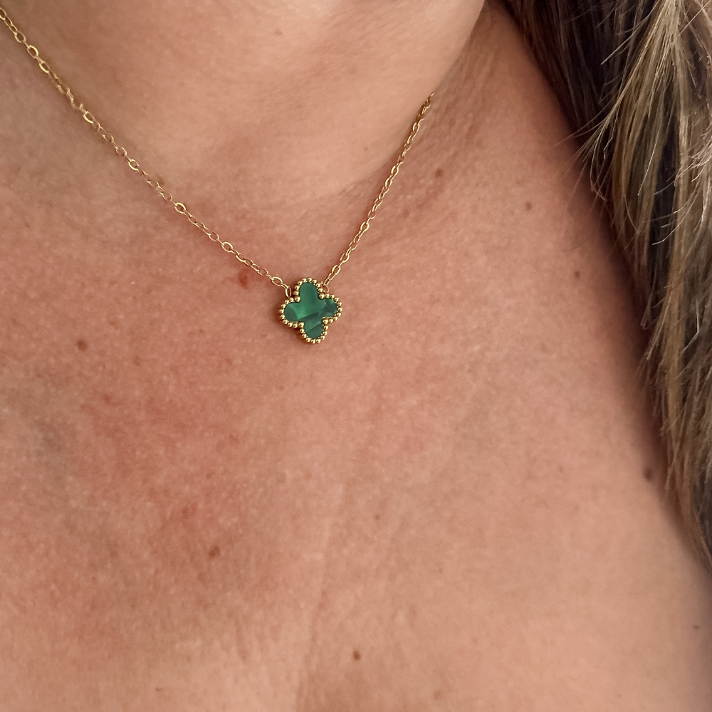Collar trébol verde - dorado