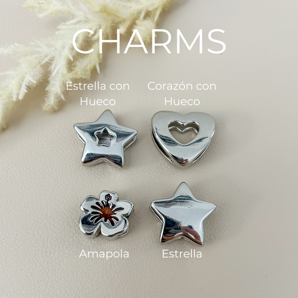 Pulsera elástica - dorado o plata - charms - cinta con o sin brillo