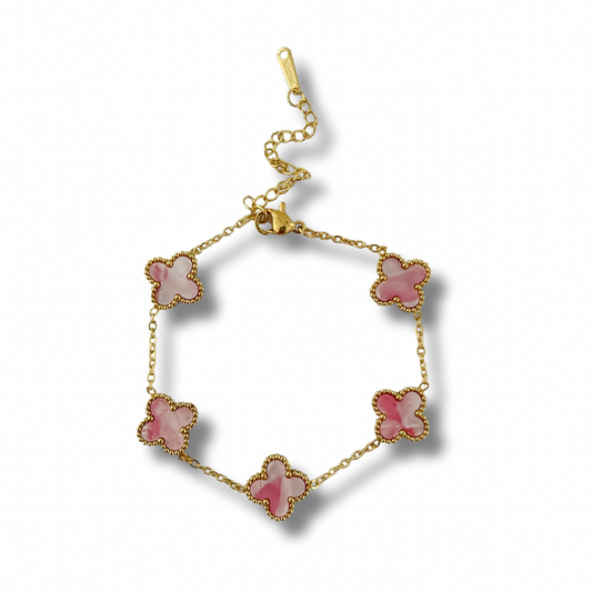 Pulsera trébol rosa - dorado