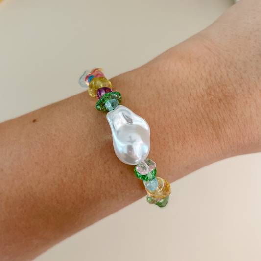 Pulsera perla - chips colores - dorado