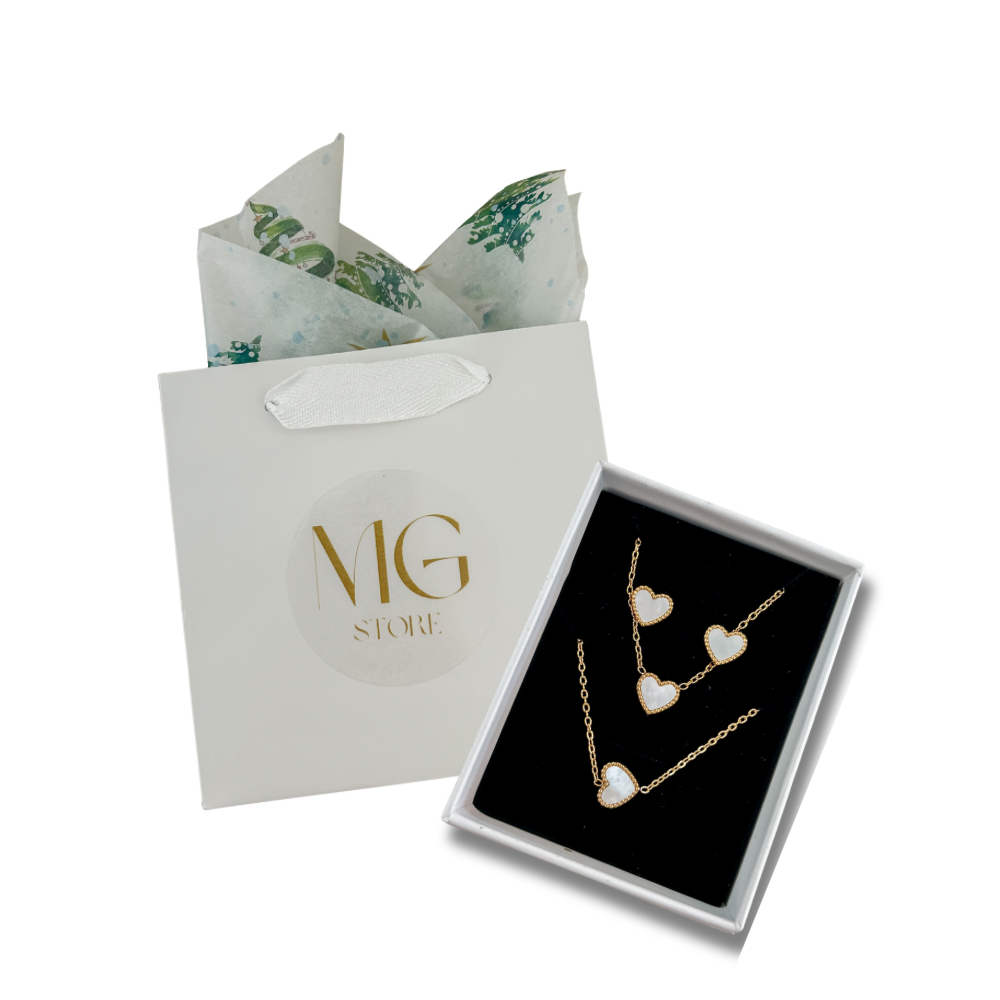 Set corazón - dorado - pantallas, pulsera y collar