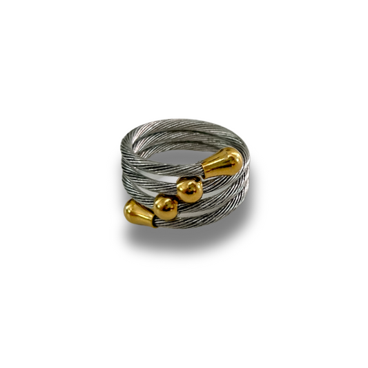 Sortija bolitas - dos tonos - dorado y plata