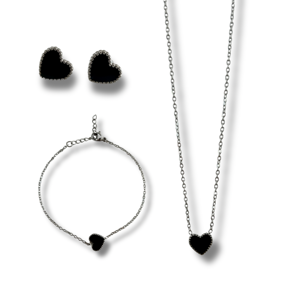 Set corazón - plata - pantallas, pulsera y collar