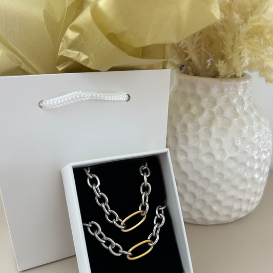 Bundle - 2 piezas - collar + pulsera - dorado y plata