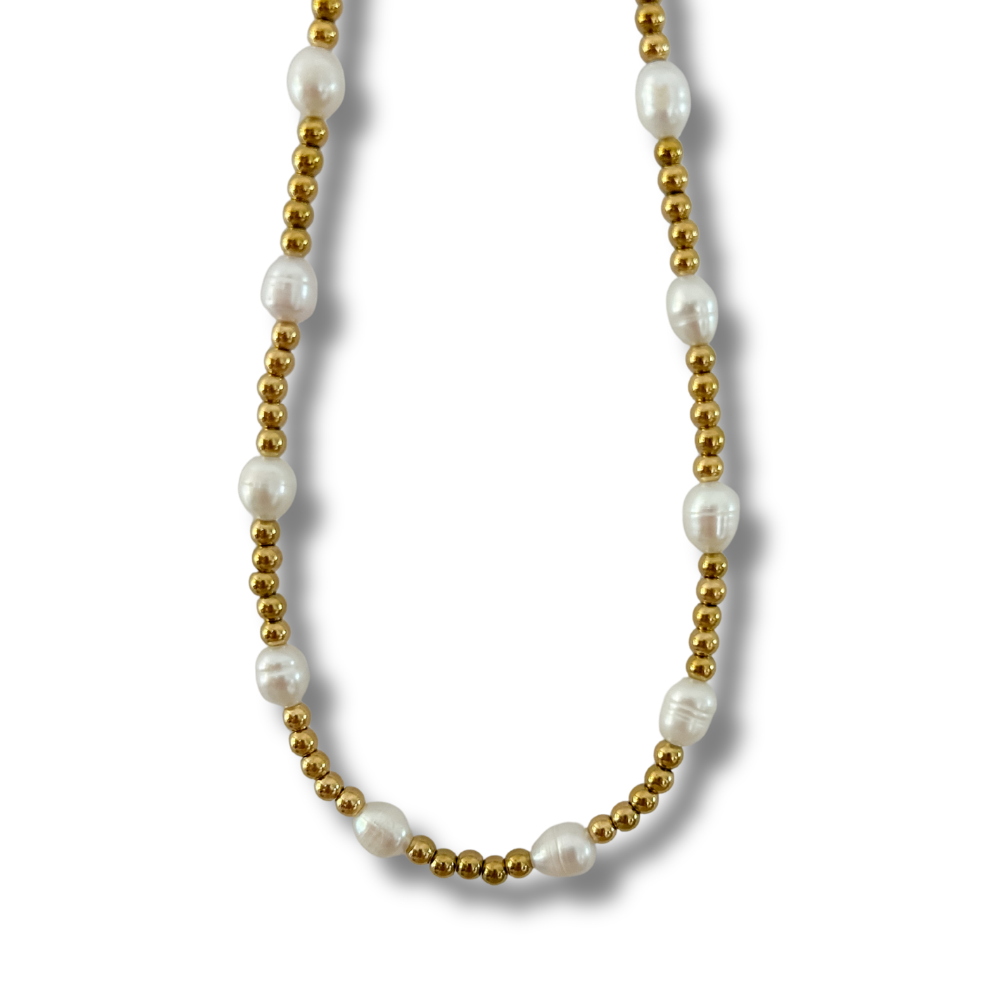 Collar bolitas y perlas - dorado