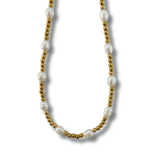 Collar bolitas y perlas - dorado