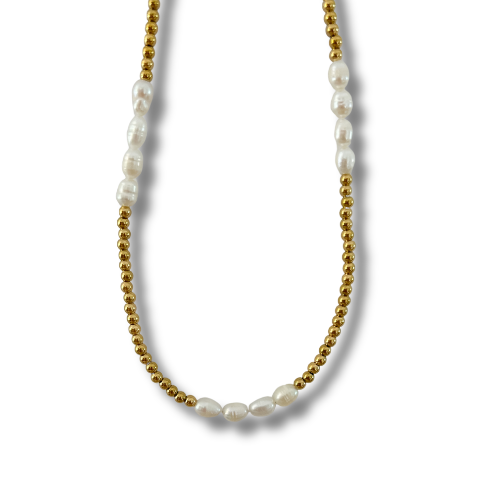 Collar bolitas y perlas - dorado