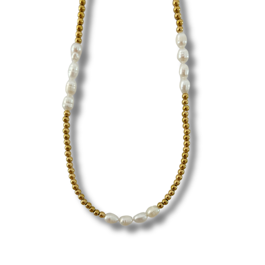 Collar bolitas y perlas - dorado