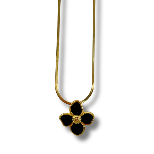 Collar flor - negro - dorado