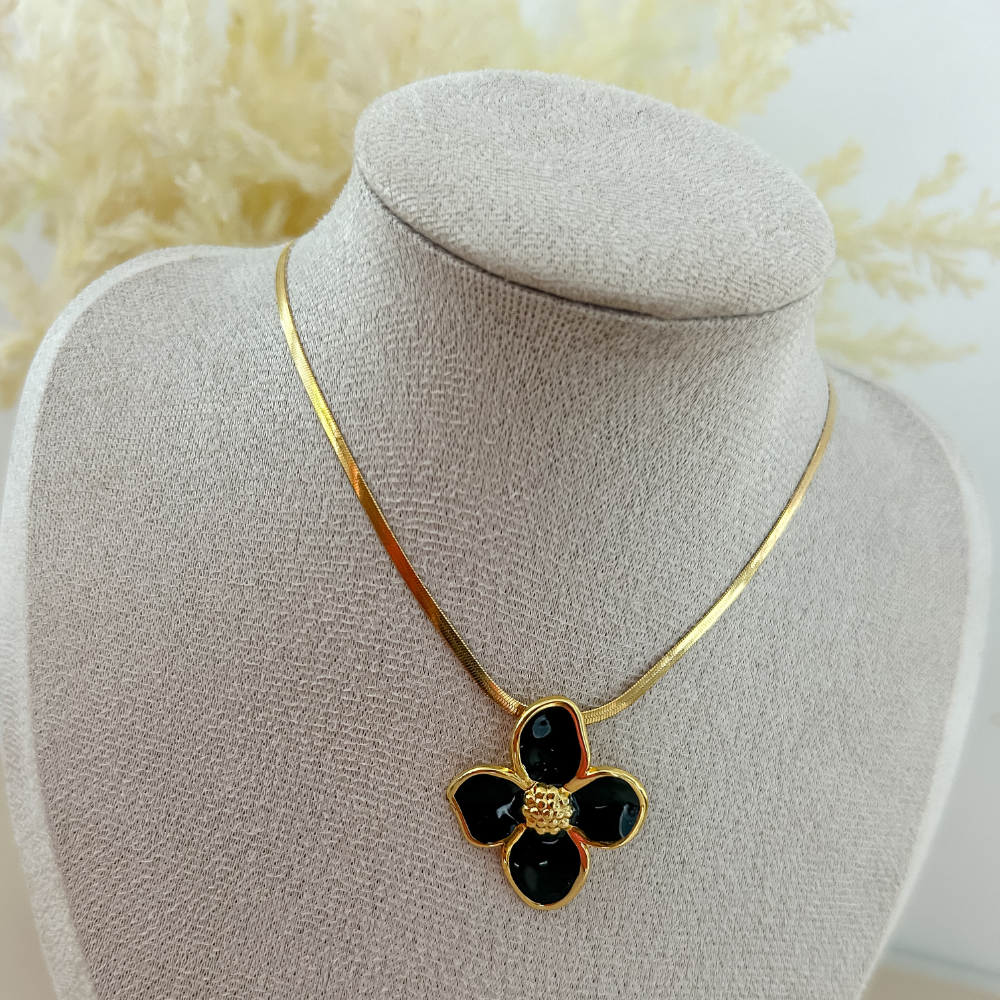 Collar flor - negro - dorado