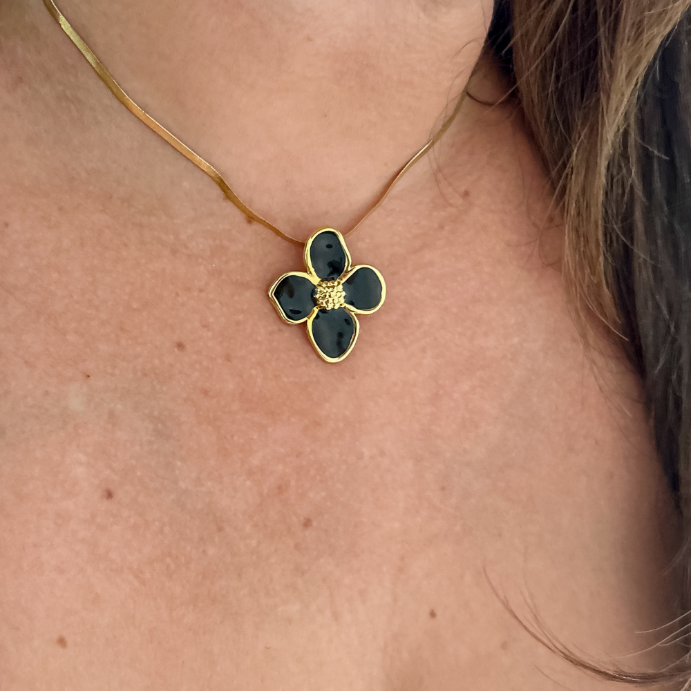 Collar flor - negro - dorado