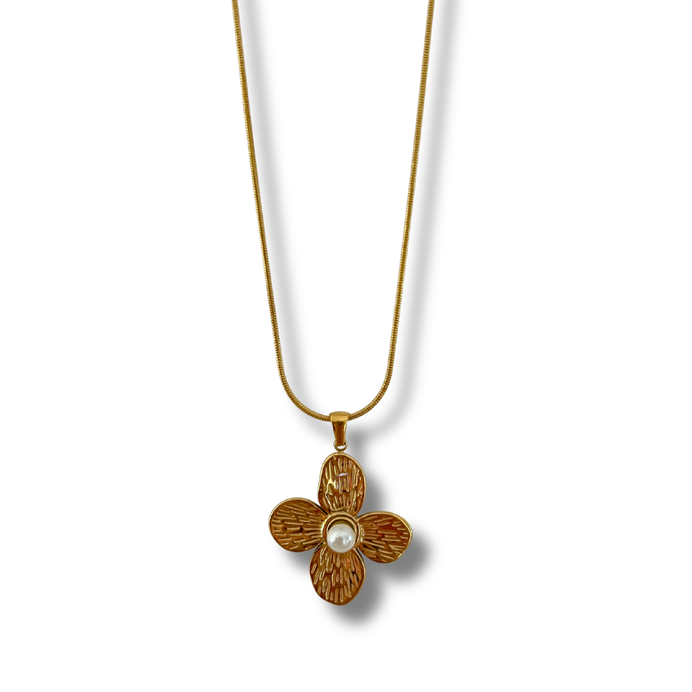 Collar flor - perla - dorado