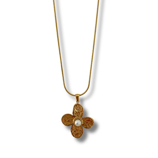 Collar flor - perla - dorado