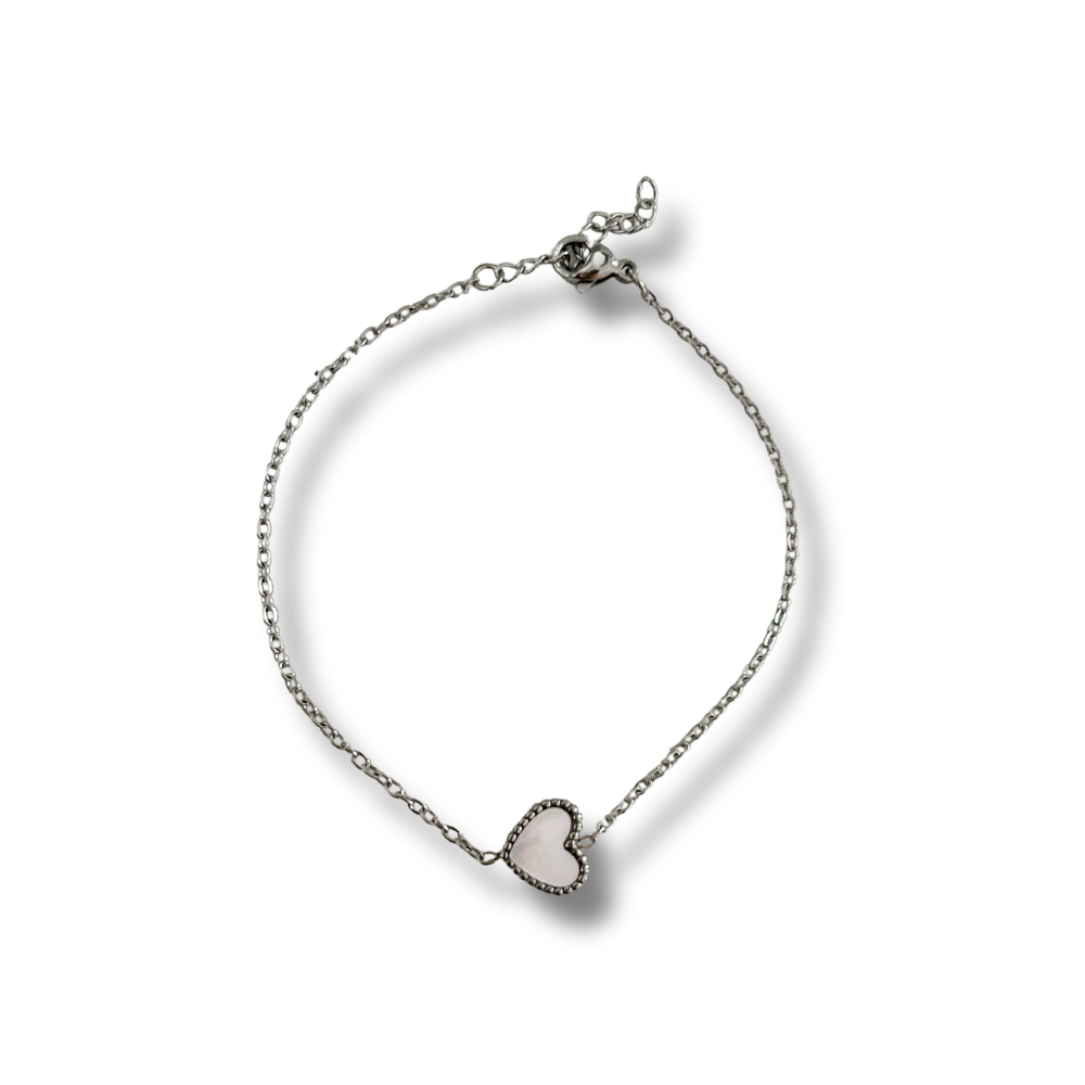 Pulsera corazón blanco - plata