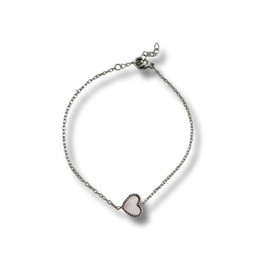 Pulsera corazón blanco - plata