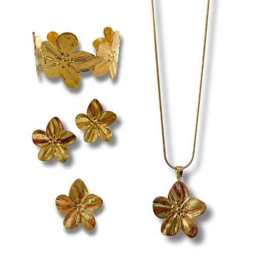 Bundle - 4 piezas - collar + pulsera + pantallas + sortija - dorado