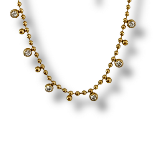 Collar Irina - bolitas dorado y transparente - dorado