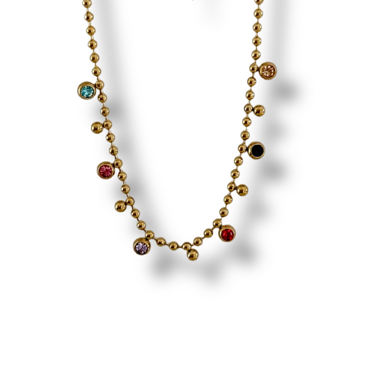 Collar Irina - bolitas dorado y colores - dorado