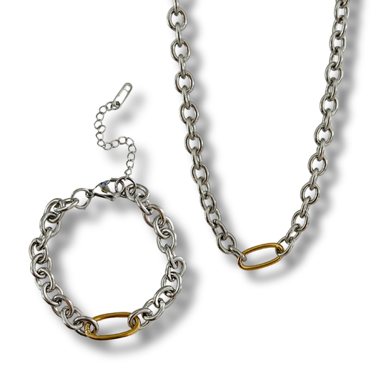 Bundle - 2 piezas - collar + pulsera - dorado y plata